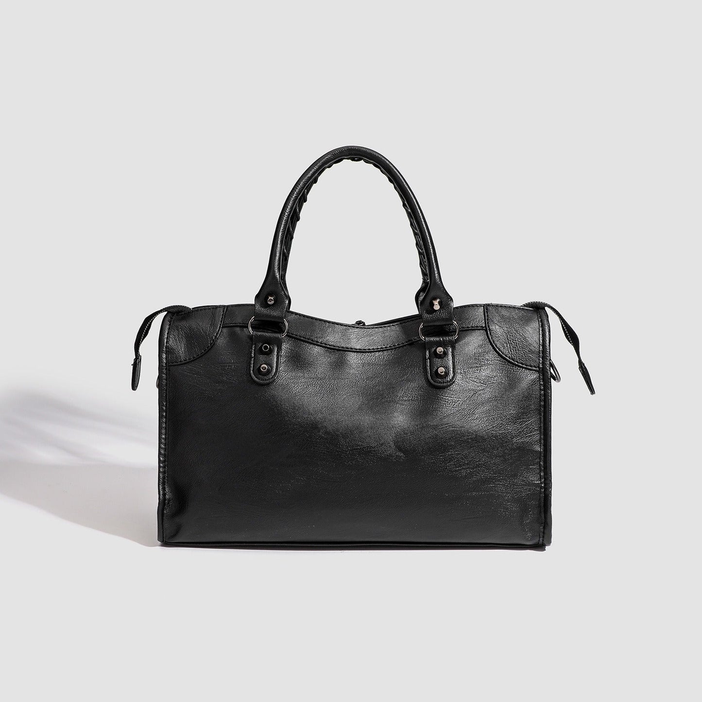 Women's Vegan Leather Tote Bag – Braided Handle & Moto-Inspired Hardware
